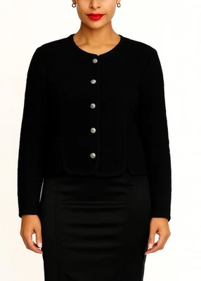 Jaqueta cardigã Carroll Reed 100% lã preta botões prata feminina 8 - Imagem 1 de 4