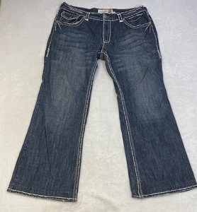 Laguna Beach Jean Co Jeans Mens 42x33 Skulls Thick Stitch Blue Whiskers Grunge - Picture 1 of 13