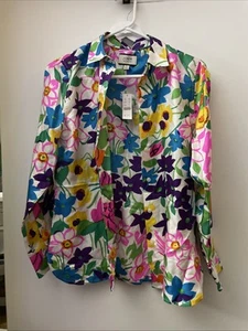 J. Camicia blusa CREW Collection vestibilità classica con bottoni taglia 0 floreale nuova con etichetta - Foto 1 di 7