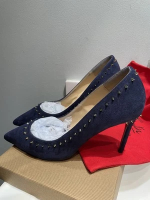 Christian Louboutin Spikers Anjalina Navy Louis Flat Veau Velour/strass Suede - Image 1 of 4