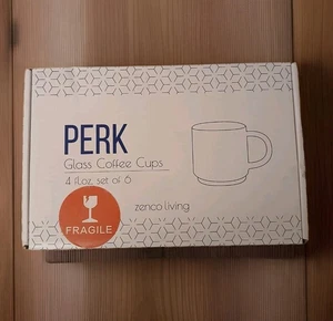 ESPRESSO MUGS Set Of 6 NEW In Box Zenco Perk Glass - Picture 1 of 3