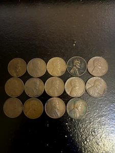 wheat pennies, random pick lot of 14 vintage coins  - Picture 1 of 2