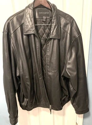 Men's CROFT And Borrow Black Leather Bomber Jacket - Size XXL - Image 1 of 3