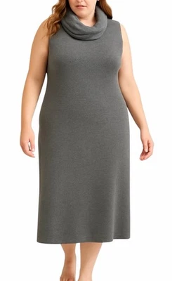 Vestido Suéter Ralph Lauren Seda Cachemira Capucha Cuello Sin Mangas Gris Midi Talla XL Foto 1 de 4