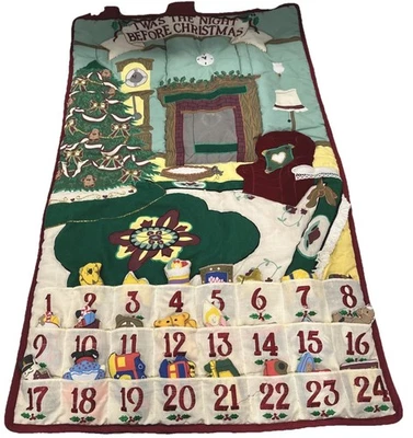 VTG Pocket Of Learning Fabric Christmas Advent Calendar 23 Inserts Hanging READ - Image 1 of 4