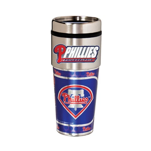 Philadelphia Phillies 16oz Stainless Steel MLB Travel Mug with Embossed Logo Cover
