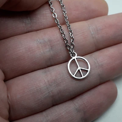 Collana della Pace Argento ciondolo segno simbolo con catena Acciaio Uomo Donna - Immagine 1 di 4