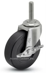 4STCRSB-800 4" Swivel Caster, Brake, Soft Rubber, 7/16 -14 x 1-1/2 Threaded Stem - Picture 1 of 1