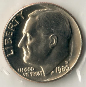 USA - 1980D - Dime - Roosevelt - Uncirculated - US Mint - Picture 1 of 2