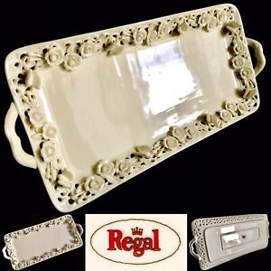 Rare Heavy Crown Regal Reticulated Creamware Porcelain Sandwich Tray (15”, 950g)
