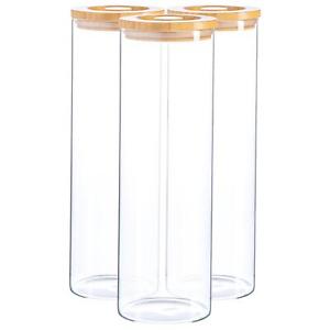3x Glass Storage Jars with Wooden Lids Modern Kitchen Food Storage 2 Litre