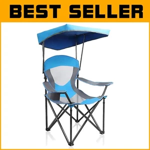 Sturdy X-Large Camping Chair with Sun Canopy and 350 lb Capacity - Royal Blue - Picture 1 of 11