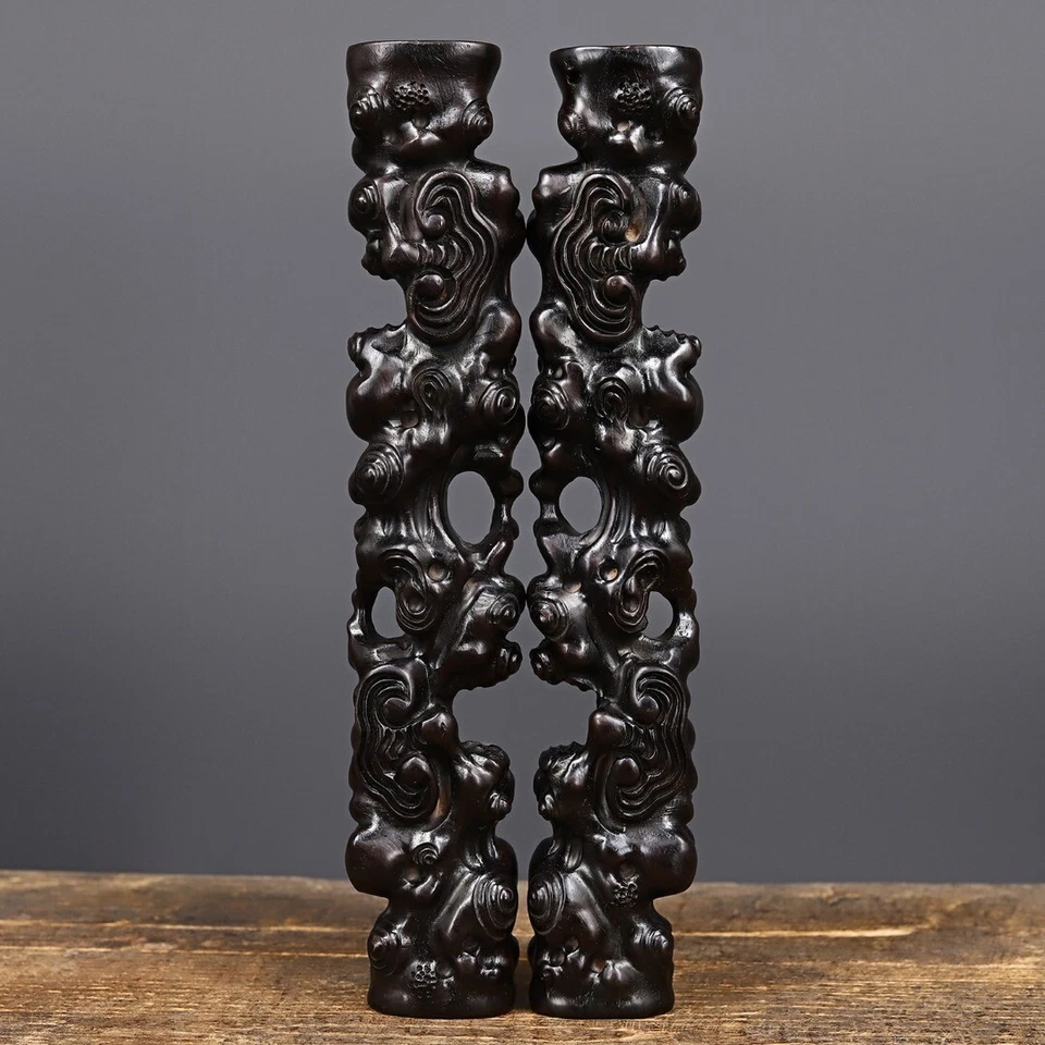 Antigua estatua china antigua tallada en madera de ébano peso papel pisapapeles Foto 1 de 4