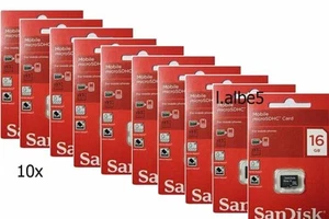 10x SanDisk 16GB Micro SD SDHC 16G Memory Card Class 4 Retail Lot of 10pcs - Picture 1 of 1
