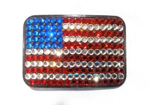 Vintage USA amerikanische Flagge Bling Strass Gürtelschnalle Made in USA - Bild 1 von 7