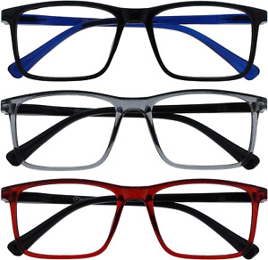 OPULIZE Ink Reading Glasses 3 Pack Large Rectangular Frame Black Grey Dark Red