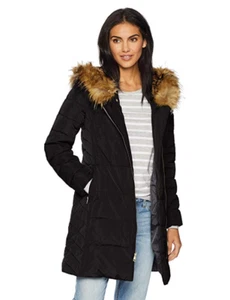 DAMEN COLE HAAN WINTER HERBST FEDERN & DAUNEN GEFÜTTERTE JACKE MIT KAPUZE SCHWARZ - Bild 1 von 3