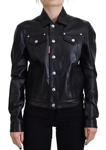 DSQUARED2 Jacket Black Leather Collared Long Sleeves Women's IT38/US4/XS 3110usd - Picture 1 of 11