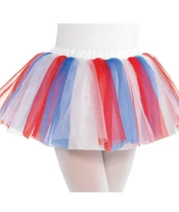 Child Size S/M Patriotic Red White Blue Americana Mesh Tutu Play Halloween 408 - Picture 1 of 11