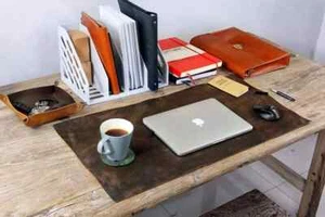Real leather deskmat pad blotter , black Leather desk desktop table mat - Picture 1 of 7