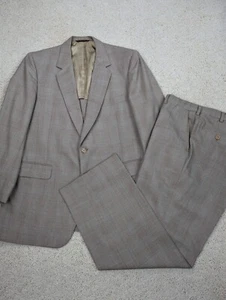 Suit Mens 42R 38x29 Tan Brown Plaid Vintage 2 Piece Jacket Pants USA - Picture 1 of 24