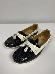 Scarpe mocassino donna Peter Millar slip on 8 bianco navy vernice pelle - Foto 1 di 18