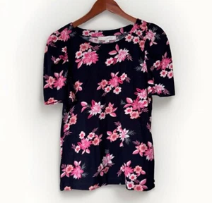 T-shirt nuova con etichette Loft Zinnia manica a sbuffo taglia XS blu navy floreale - Foto 1 di 7