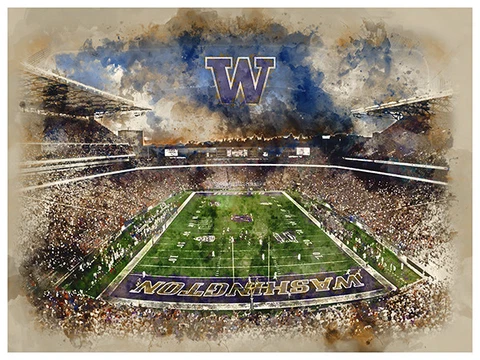 Washington Huskies Poster Watercolor Art Print Man Cave Decor 12x16" Cover