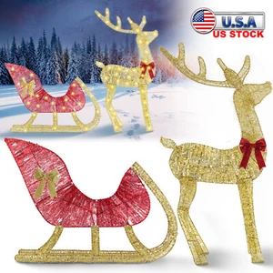 Lighted Christmas Reindeer & Sleigh Indoor Outdoor Display 17ft LED String light - Picture 1 of 14