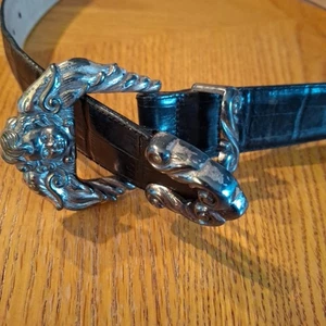 Vintage Silver Cherub Angel Ledergürtel Brighton 29" Damen M schwarze Schnalle - Bild 1 von 7