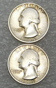 1934 Washington Silver Quarter lot of 2 coins in saflip #H141 - Picture 1 of 2