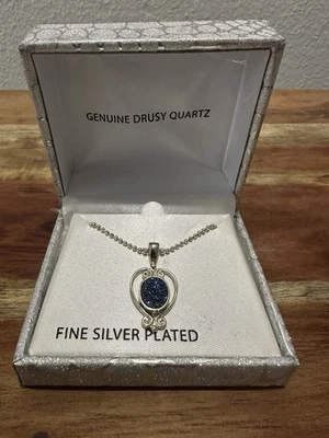 Collar Colgante Mujer Cuarzo Drusy Genuino Azul Plateado Foto 1 de 4