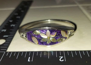 Bracciale Messico Alpaca Viola Argento Madreperla Abalone 7" + Sacchetto Omaggio - Foto 1 di 4