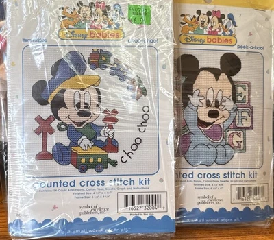 Lote 2 Kits de Punto de Cruz Disney Bebés Mickey Mouse Tren y Bloques Iniciados Foto 1 de 4