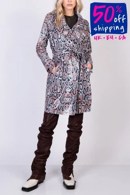 RRP €215 LA FILLE DES FLEURS Trench Coat Size L Reptile Pattern Made in Italy - Image 1 of 4
