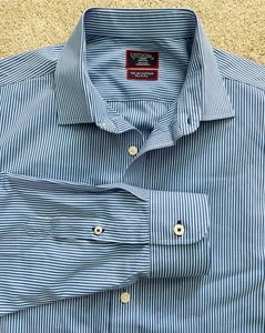 Untuckit Hemd Herren Größe Large blau gestreift zweilagig Baumwolle Langarm Knopfleiste - Bild 1 von 7