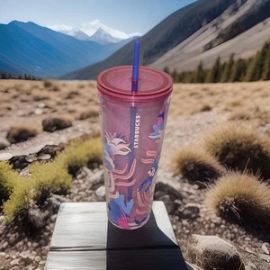 STARBUCKS Cold Cup 24 FL Oz Summer 2023 Pink Floral Venti NEW TAG Blue Straw - Picture 1 of 24
