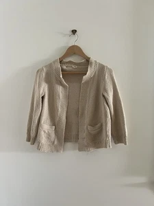 J. Crew Lightweight Cotton Open-Front Cardigan in Cream Off White Small Pockets - Picture 1 of 6