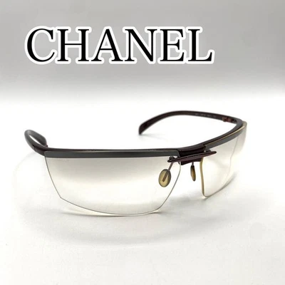 CHANEL 6001 Shield Logo Brown Clear Lens Rimless Sunglasses - Image 1 of 4