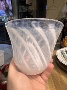 VTG Murano Italy Blown Glass Lamp Shade Globe White Opalescent Swirl - Picture 1 of 16