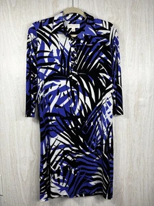 Tori Richard Honolulu Dress S Blue Black Palm Print Belted Resort Casual - Picture 1 of 8