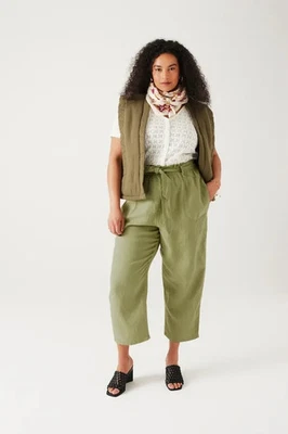 PROMOD PANTALON LIN TAILLE HAUTE VERT OLIVE - Photo 1/4
