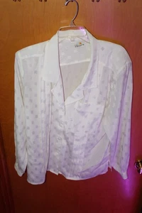 Vintage Liz Claiborne cremefarbene plissierte Knopfleiste Bluse Größe 14 halbtransparent - Bild 1 von 5
