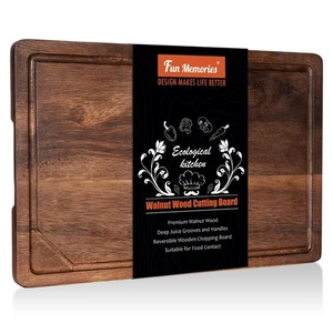 Tabla de cortar Fun Memories de nogal negro para cocina, carnicero grande reversible... - Imagen 1 de 7
