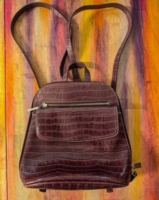 ⭐Mini Mochila Bolso Cartera Estampado Cocodrilo Cremallera Retro Rojo Liz Claiborne De Colección Foto 1 de 4