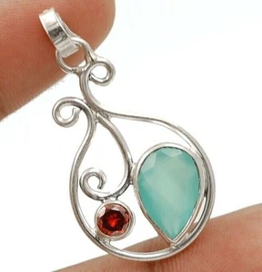 Natural Aquamarine Chalcedony 925 Sterling Silver Pendant Jewelry @B14-5 - Picture 1 of 1