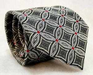 NWT Shore & Singer Mens Tie 100% Silk Gray White Red Geometric Necktie 59" 3.25" - Picture 1 of 10