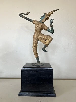 ANTIGA ESTÁTUA DE BRONZE DOURADO PRÍNCIPE TAILANDÊS PHRA RAMA arqueiro  - Imagem 1 de 4