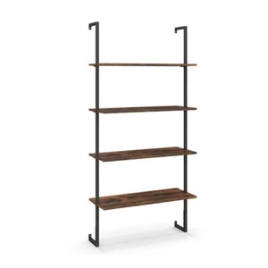 4-Tier Ladder Bookshelf Wall Mounted Storage Organizer Bookcase with Metal Frame - Picture 1 of 10