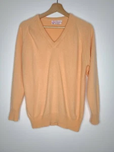 Vintage Womens Sweater Light Orange Vneck Acrylic Long Sleeve Ribbed Waist Large - Picture 1 of 7
